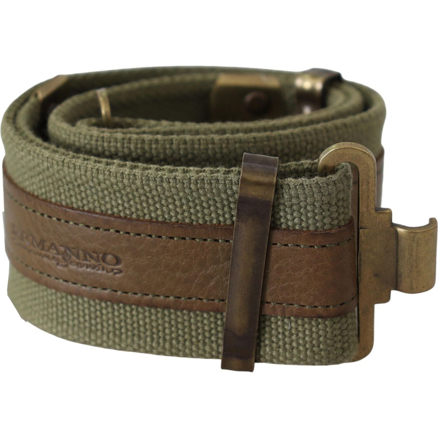 Ermanno Scervino Green Leather Rustic Bronze Buckle Army Belt