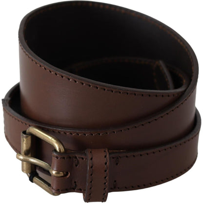 PLEIN SUD Brown Leather Gold Metal Buckle Belt Belt