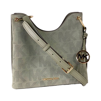 Michael Kors Joan Large Perforated Suede Leather Slouchy Messenger Handbag (Army Green) Messenger Bag