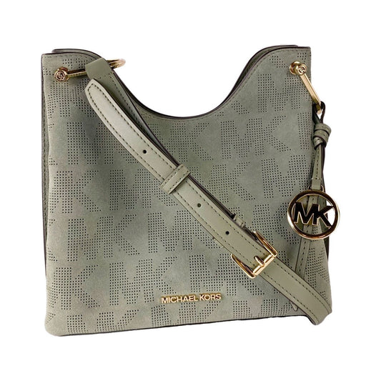 Michael Kors Joan Large Perforated Suede Leather Slouchy Messenger Handbag (Army Green) Messenger Bag