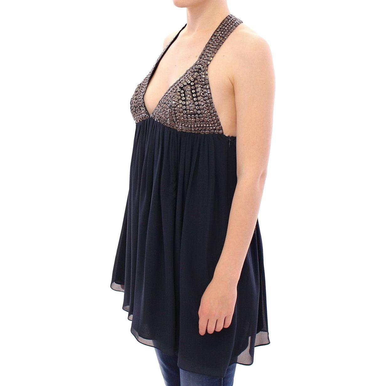 Anaikka Navy Blue Studs Embellished Top Blouse