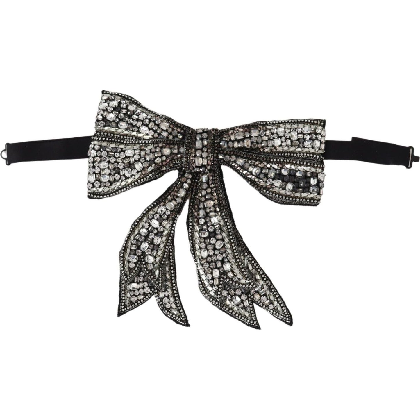 Dolce & Gabbana Silver Crystal Beaded Sequined Catwalk Necklace Bowtie Necklace