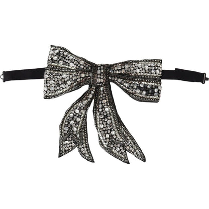 Dolce & Gabbana Silver Crystal Beaded Sequined Catwalk Necklace Bowtie Necklace