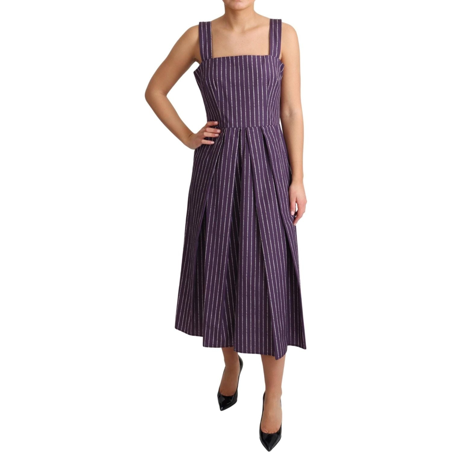 Dolce & Gabbana Purple Striped Cotton A-Line Stretch Dress