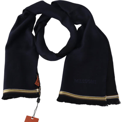 Missoni Black 100% Wool Unisex Neck Wrap Fringes Scarf