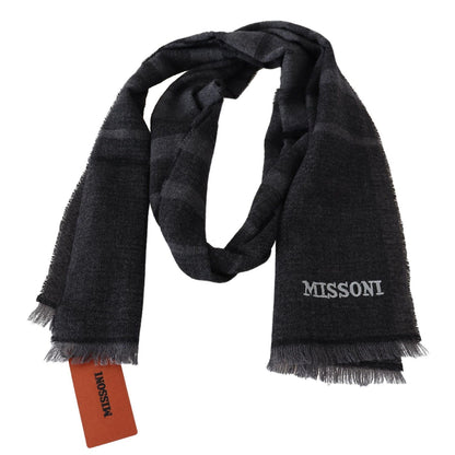 Missoni Black Striped Wool Unisex Neck Wrap Scarf