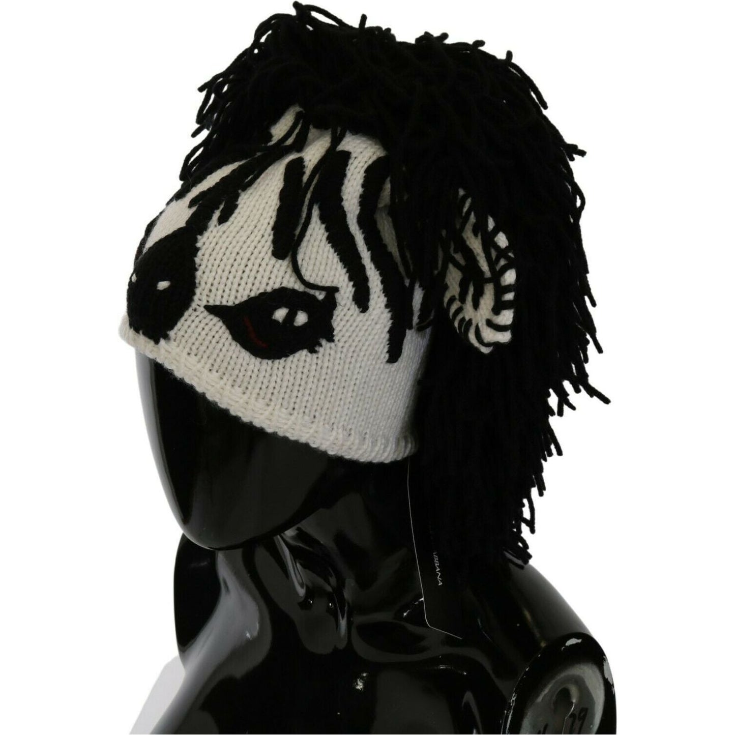 Dolce & Gabbana Black White Knitted Cashmere Animal Design Hat WOMAN HATS