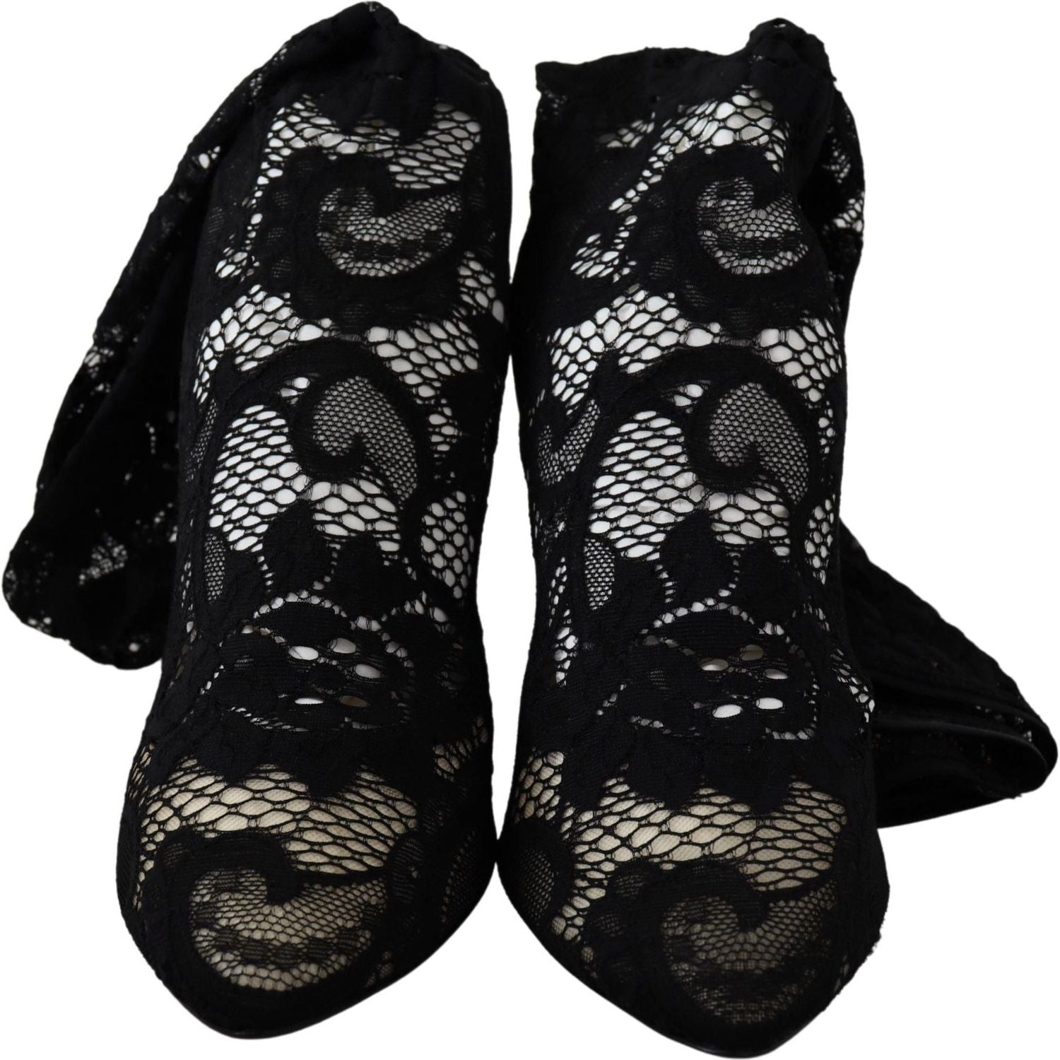 Dolce & Gabbana Black Taormina Lace Socks Boots Shoes Pumps