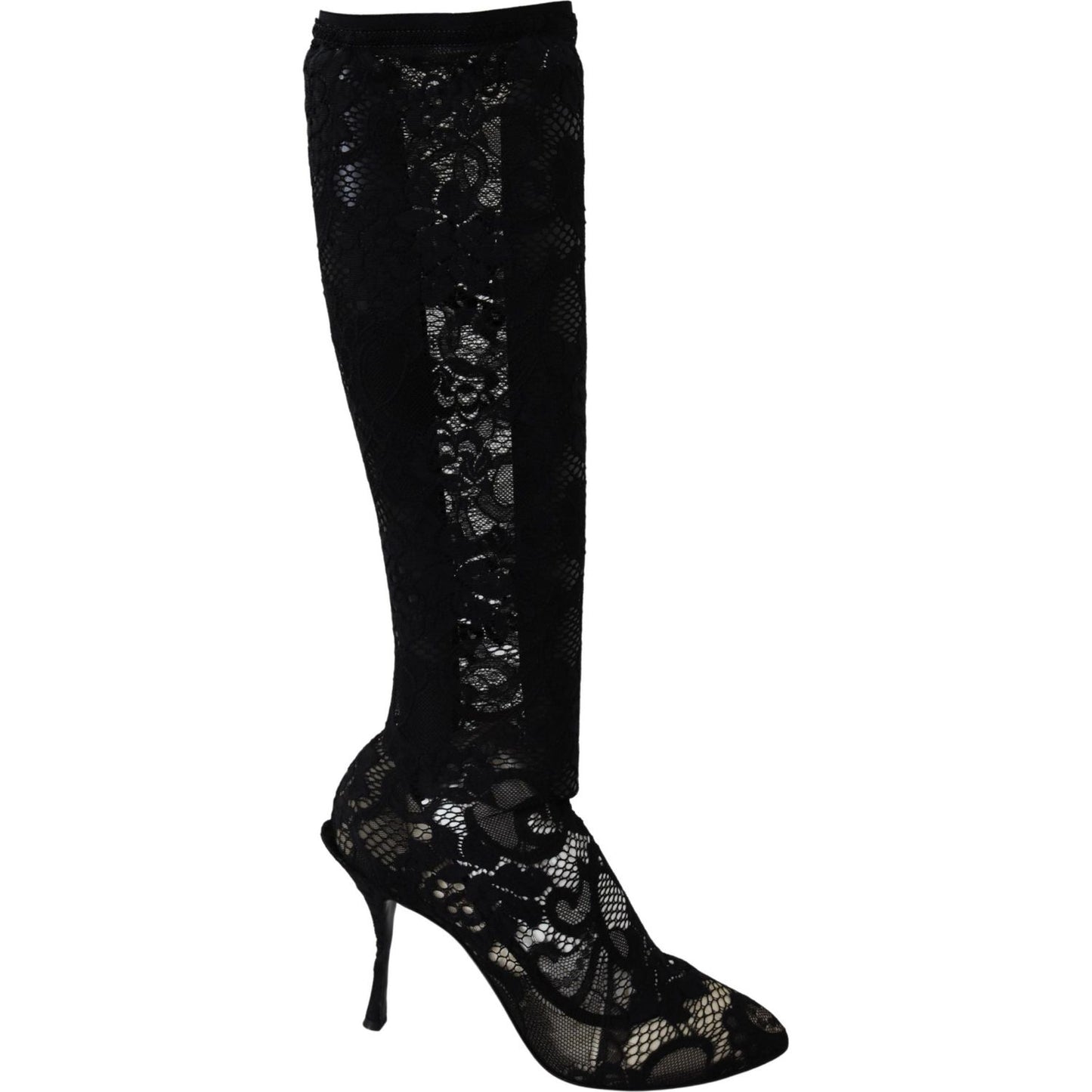 Dolce & Gabbana Black Taormina Lace Socks Boots Shoes Pumps