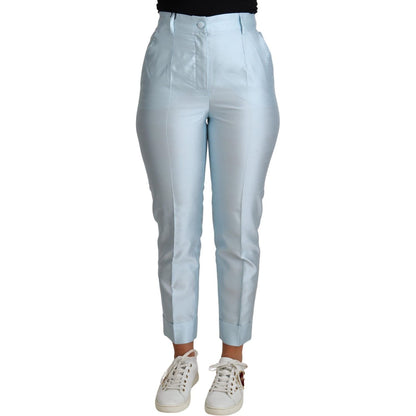 Dolce & Gabbana Light Blue Silk Cropped Tapered Trouser Pants