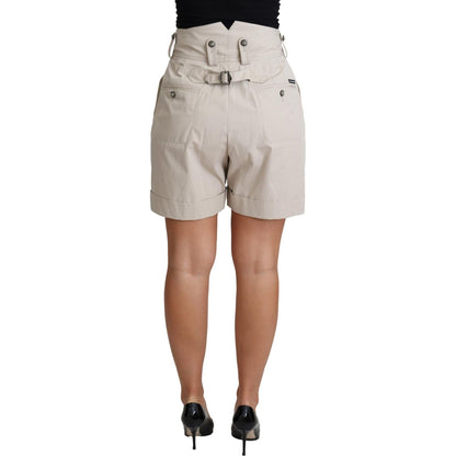 Dolce & Gabbana Beige Cotton Pleated High Waist Casual Shorts