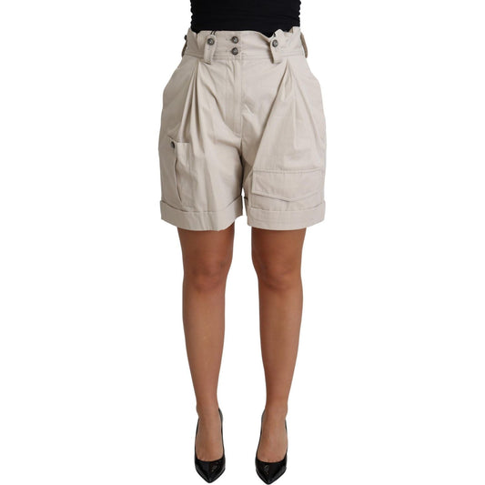 Dolce & Gabbana Beige Cotton Pleated High Waist Casual Shorts
