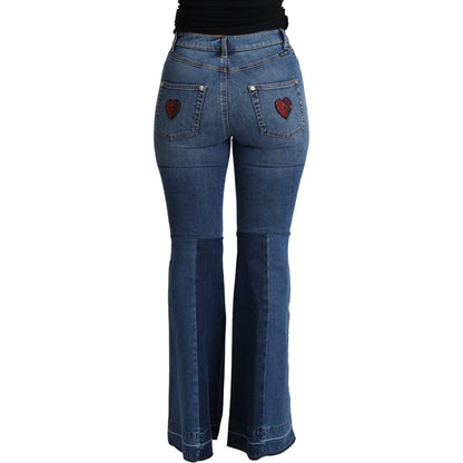 Dolce & Gabbana Blue Amore Patch Boot Cut Cotton Stretch Pant