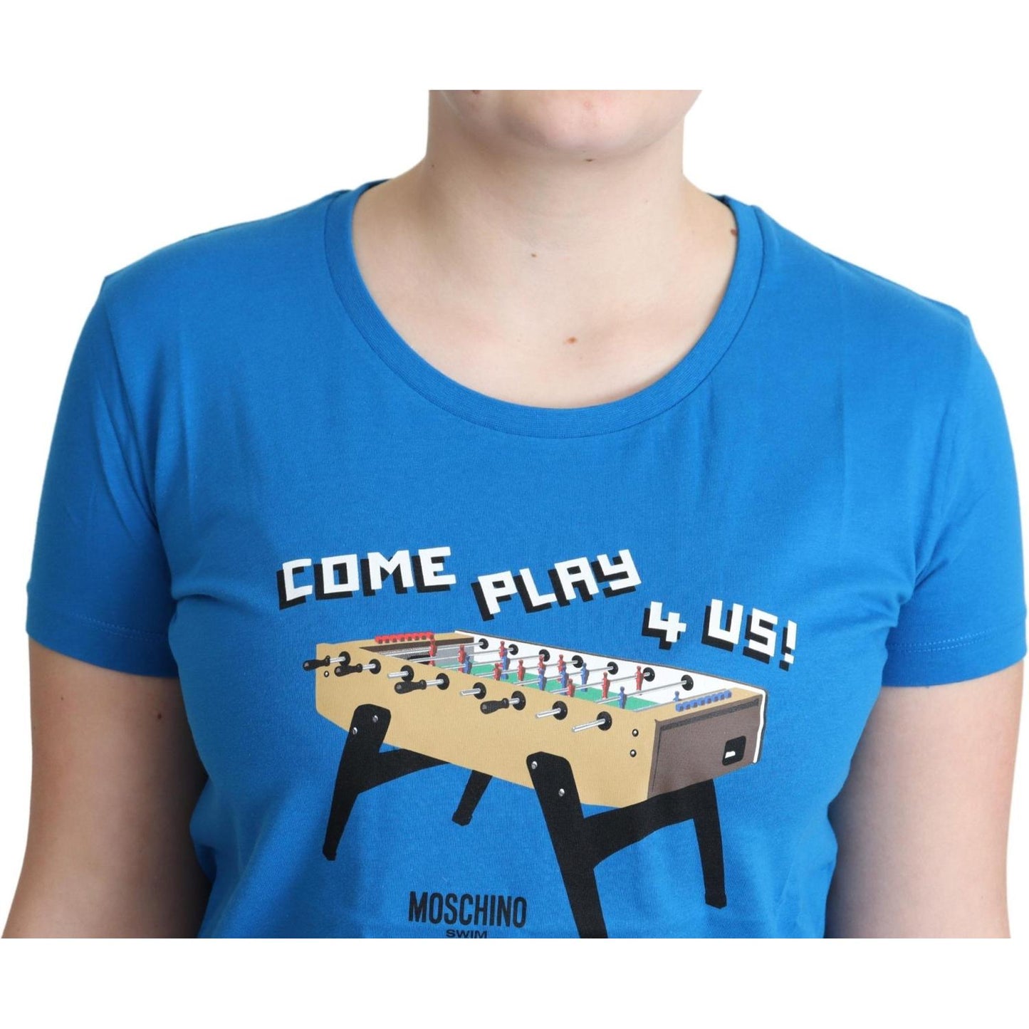 Moschino Blue Cotton Come Play 4 Us Print T-shirt