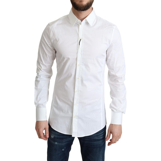 Dolce & Gabbana White Cotton Stretch Men Formal SICILIA Shirt