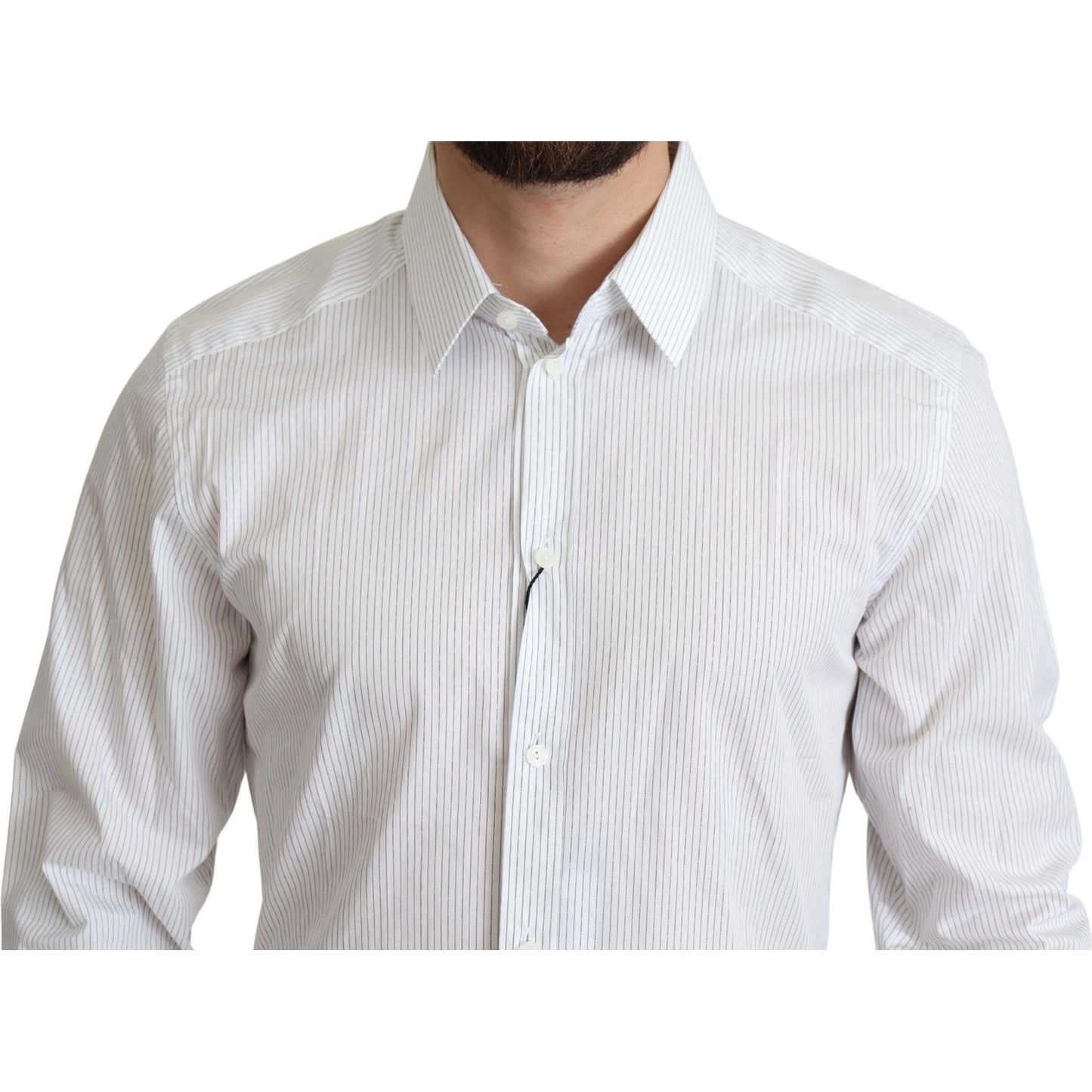 Dolce & Gabbana White Stripes Cotton Formal Dress Shirt