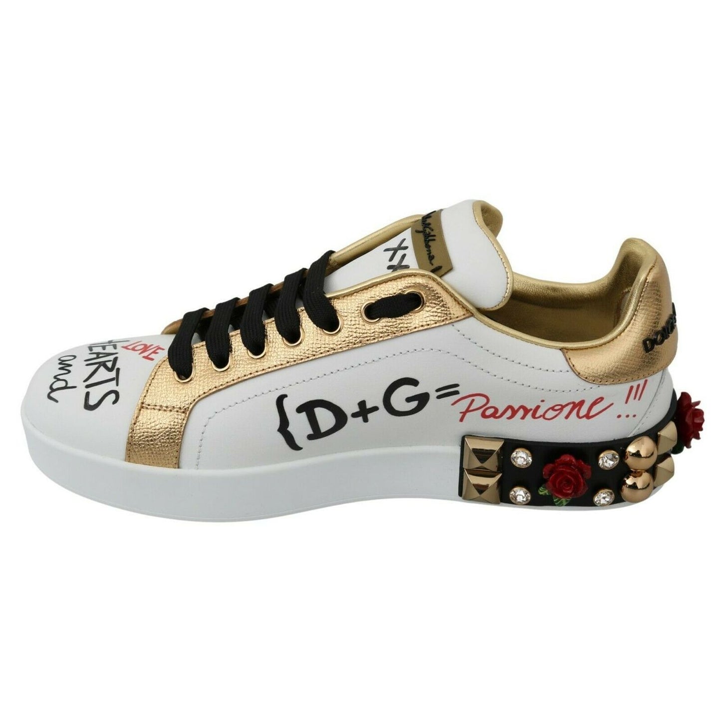 Dolce & Gabbana White Roses Sequined Crystal Womens Sneakers Shoes