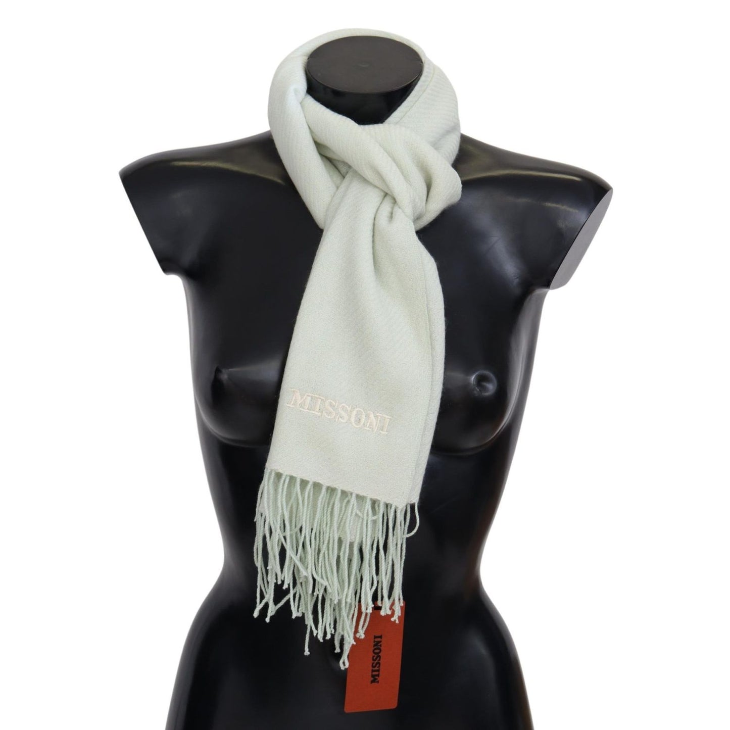 Missoni Light Green Pattern Cashmere Unisex Wrap Fringes Scarf
