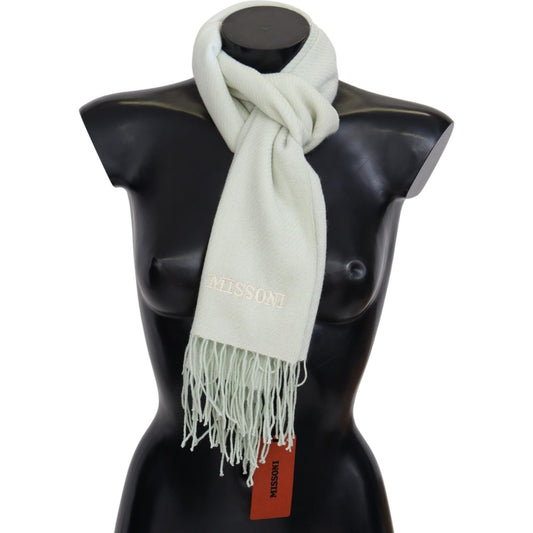 Missoni Light Green Pattern Cashmere Unisex Wrap Fringes Scarf