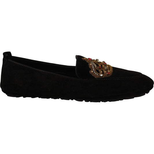 Dolce & Gabbana Black Leather Crystal Gold Crown Loafers Shoes 1728,67345645728,Black,Dolce & Gabbana,EU39/US6,Loafers - Men - Shoes,Loafers - Shoes,Material: 100% Leather,Men,Men - Shoes,New with tags,Shoes,Slip-On Loafers - Loafers - Shoes