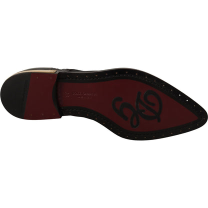 Dolce & Gabbana Black Leather Broques Sheer Wingtip Shoes