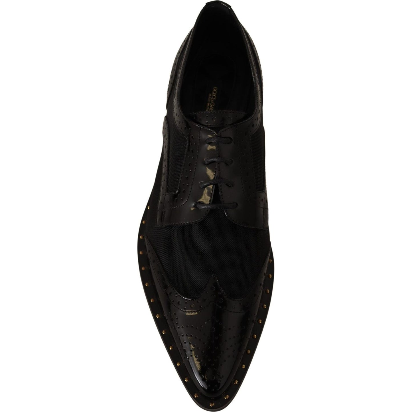 Dolce & Gabbana Black Leather Broques Sheer Wingtip Shoes