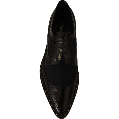 Dolce & Gabbana Black Leather Broques Sheer Wingtip Shoes