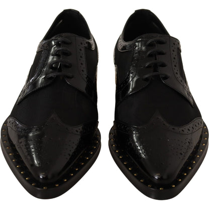 Dolce & Gabbana Black Leather Broques Sheer Wingtip Shoes