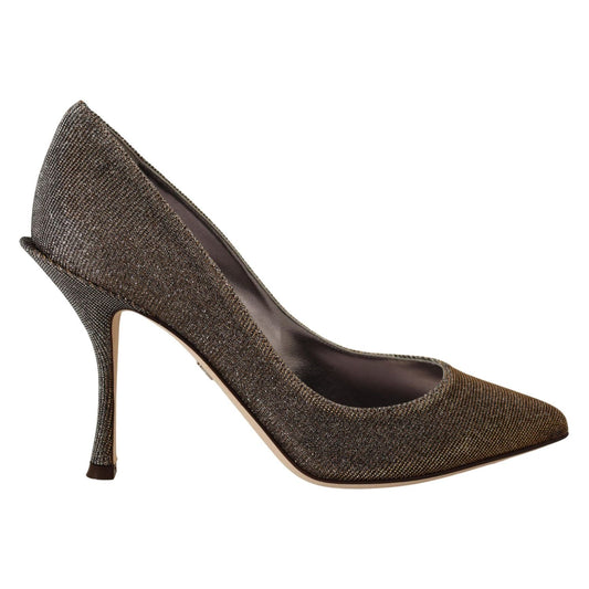Dolce & Gabbana Gold Silver Fabric Heels Pumps Shoes