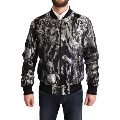 Dolce & Gabbana Black Silver Puppi Motive Bomber Jacket