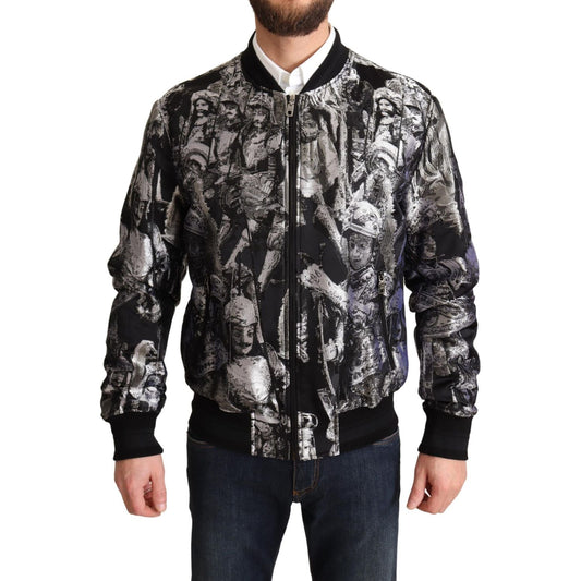 Dolce & Gabbana Black Silver Puppi Motive Bomber Jacket