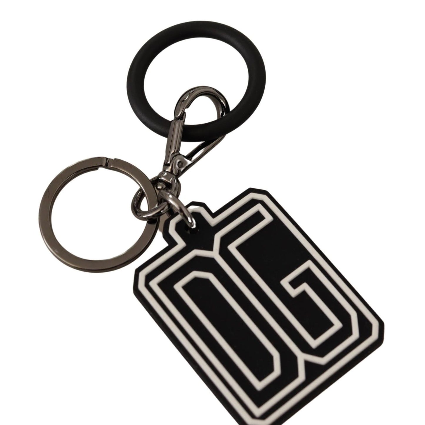 Dolce & Gabbana Black White DG Rubber Logo Silver Ring Keychain