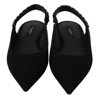 Dolce & Gabbana Black Flats Slingback Charmeuse Shoes