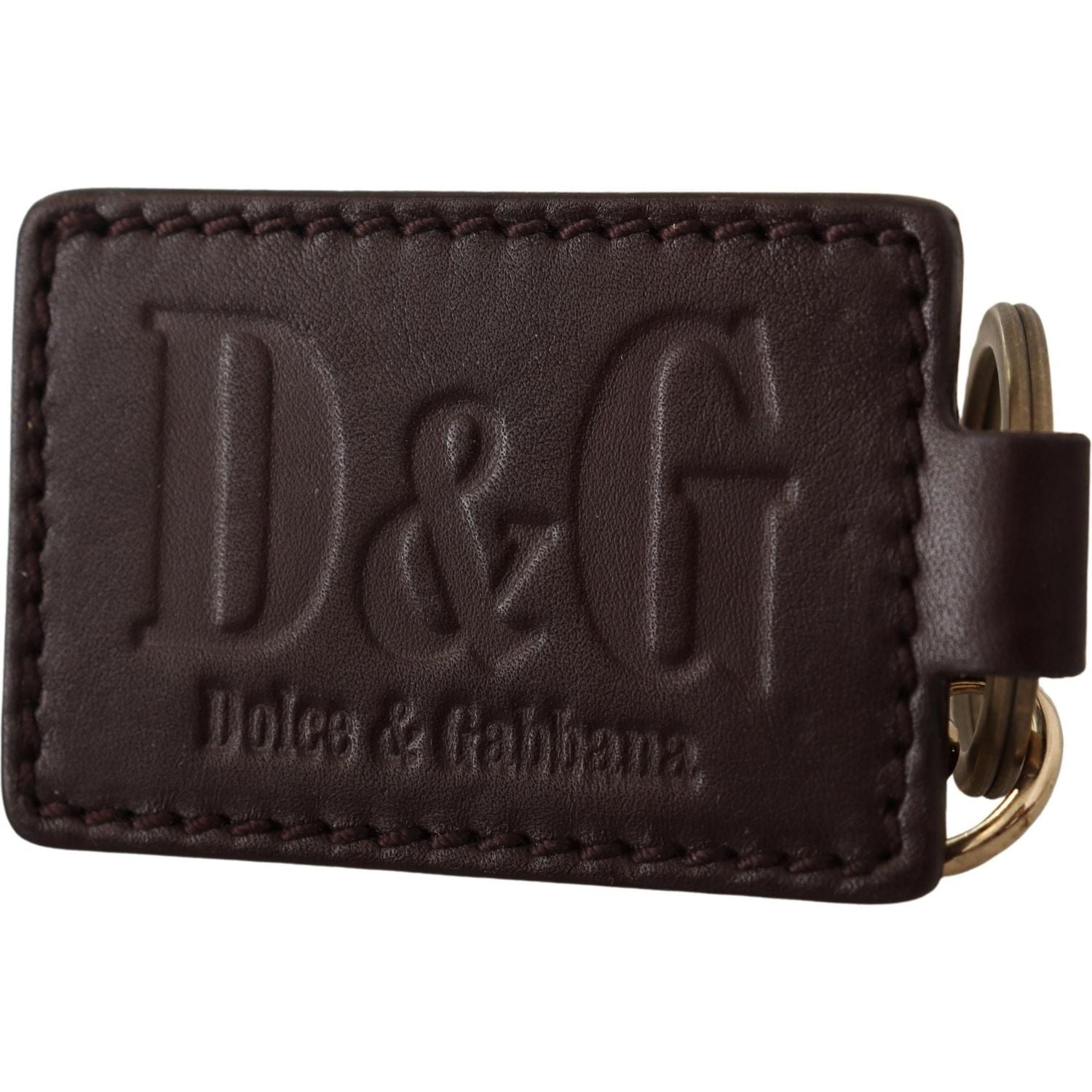 Dolce & Gabbana Brown Leather Logo Metal Ring Hook Keychain