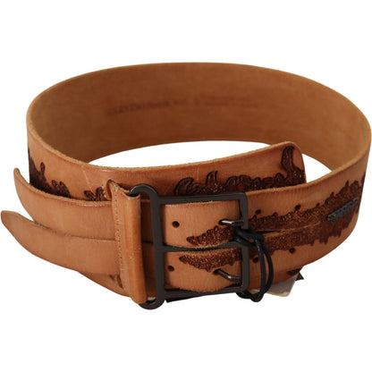 Scervino Street Brown Genuine Leather Black Logo Buckle Belt WOMAN BELTS