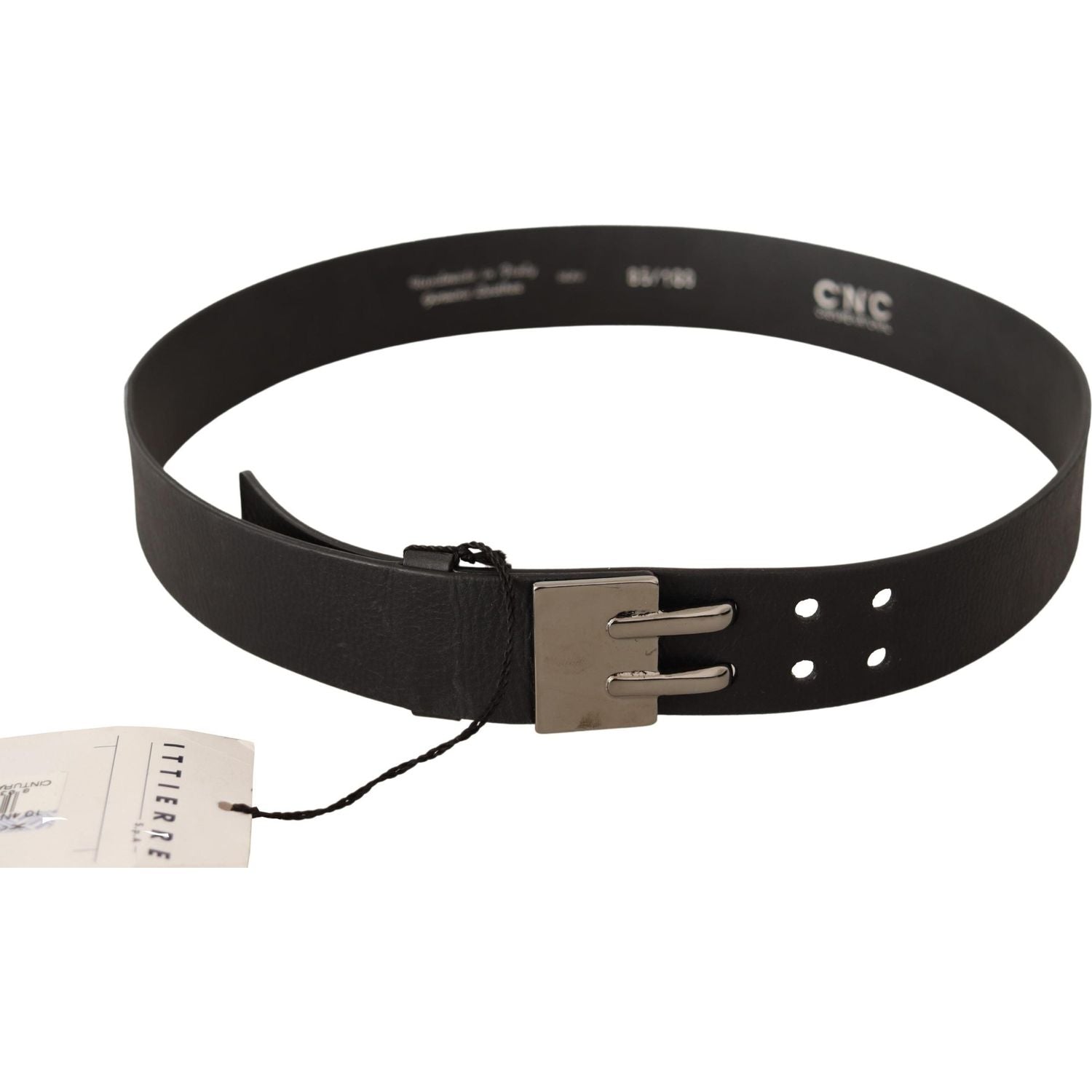 Costume National Black Leather Silver Buckle Waist Belt