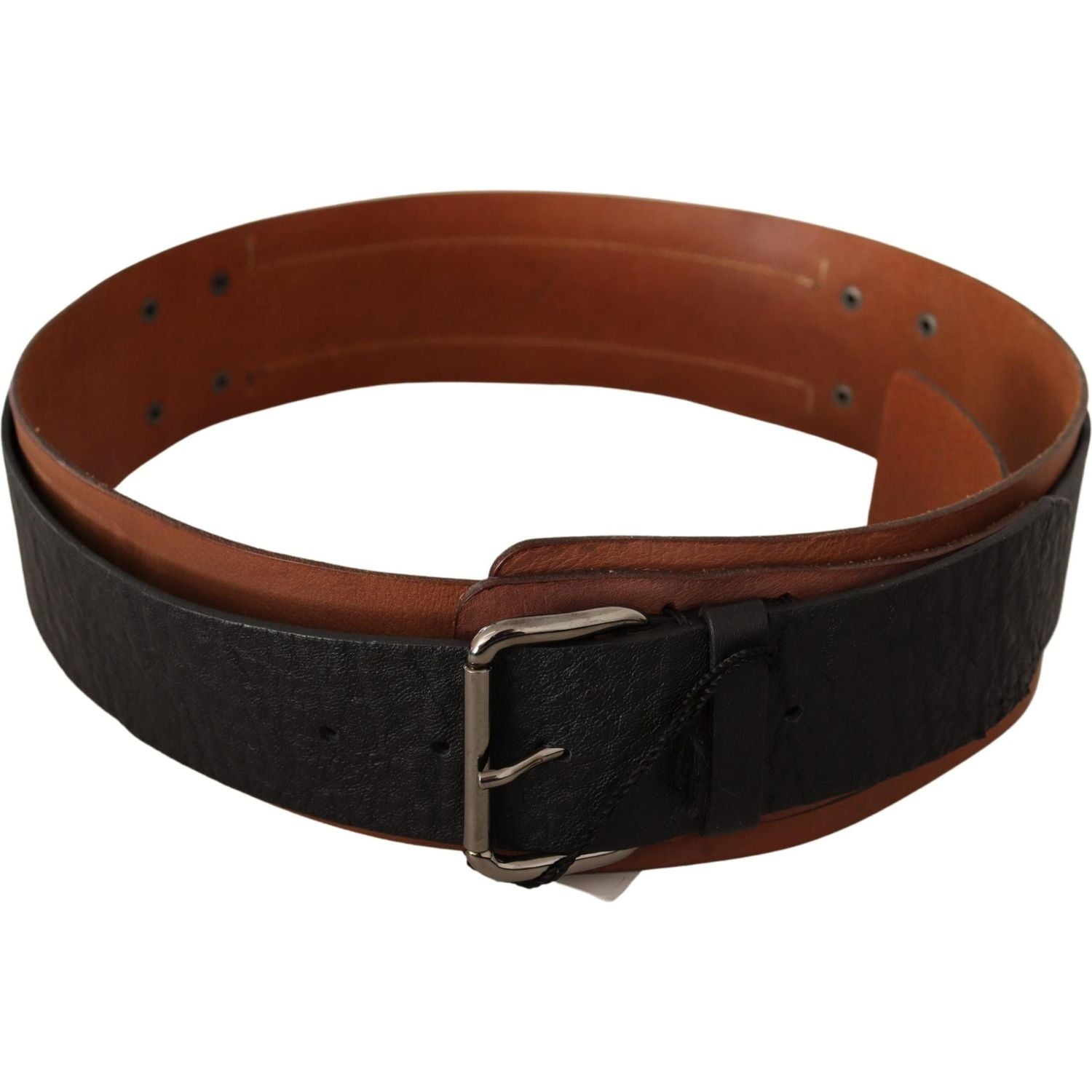 Costume National Black Brown Leather Silver Buckle