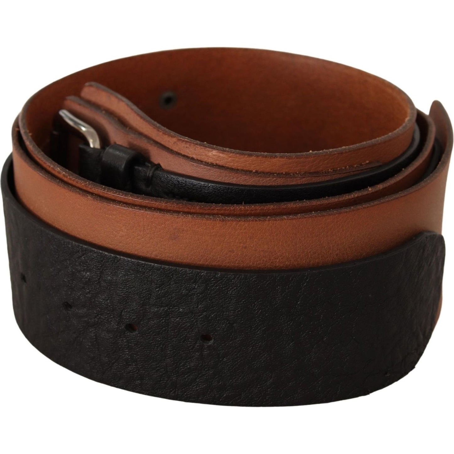 Costume National Black Brown Leather Silver Buckle WOMAN BELTS