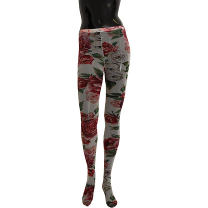 Dolce & Gabbana White Floral Print Stockings Nylon Tights WOMAN UNDERWEAR
