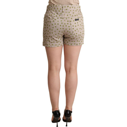 Dolce & Gabbana Beige Polka Dots Denim Cotton Stretch Shorts Shorts