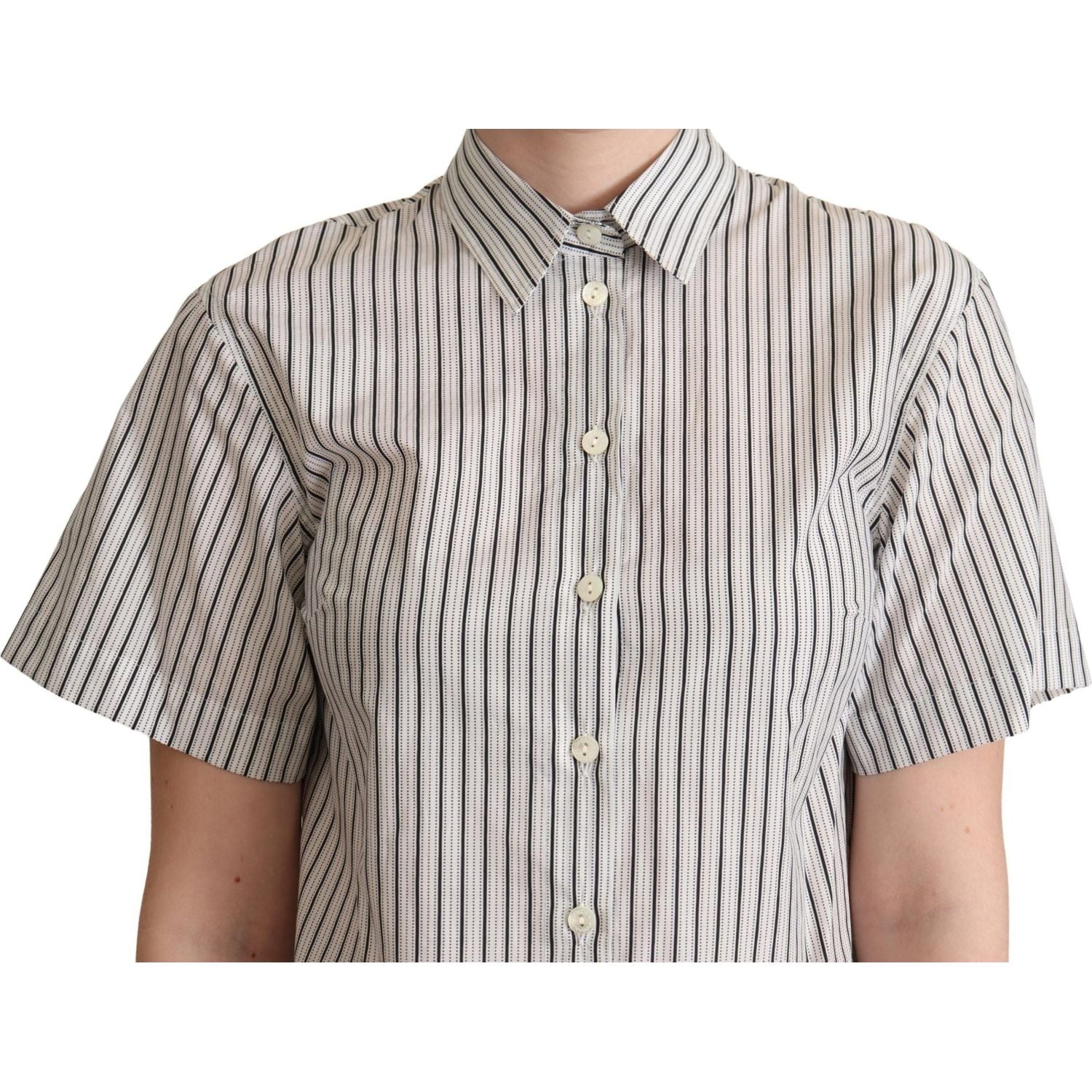 Dolce & Gabbana White Black Striped Collared Shirt