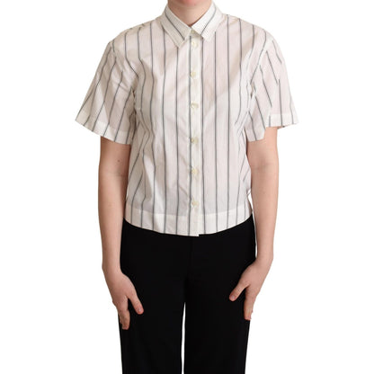 Dolce & Gabbana White Black Stripes Collared Shirt Top