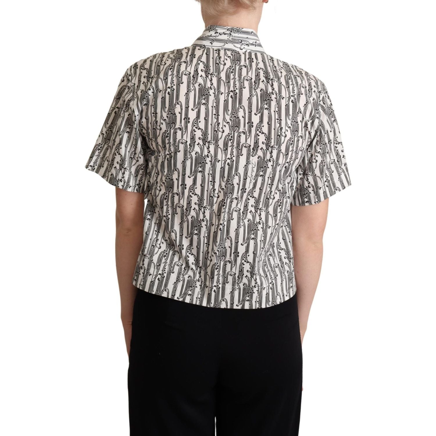 Dolce & Gabbana White Floral Collared Blouse Shirt