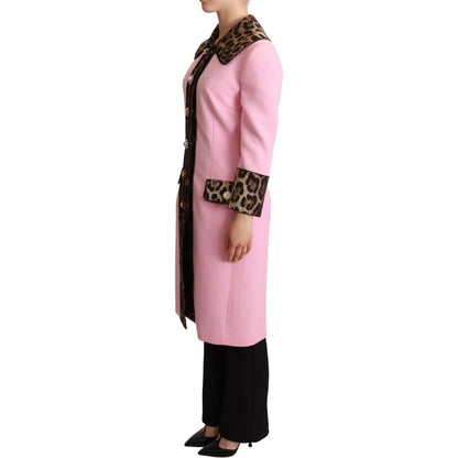 Dolce & Gabbana Pink Leopard Wool Trenchcoat Jacket