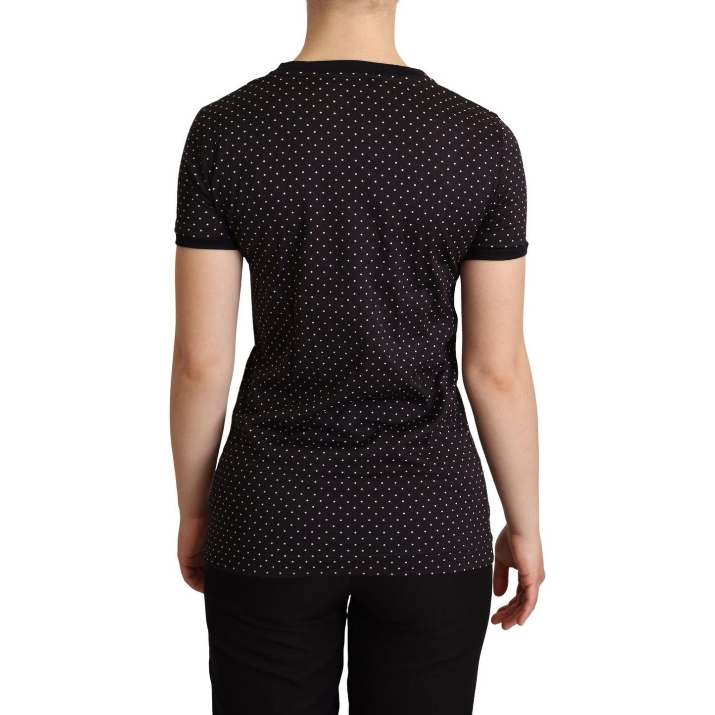 Dolce & Gabbana Black Dotted Crewneck Cotton T-shirt