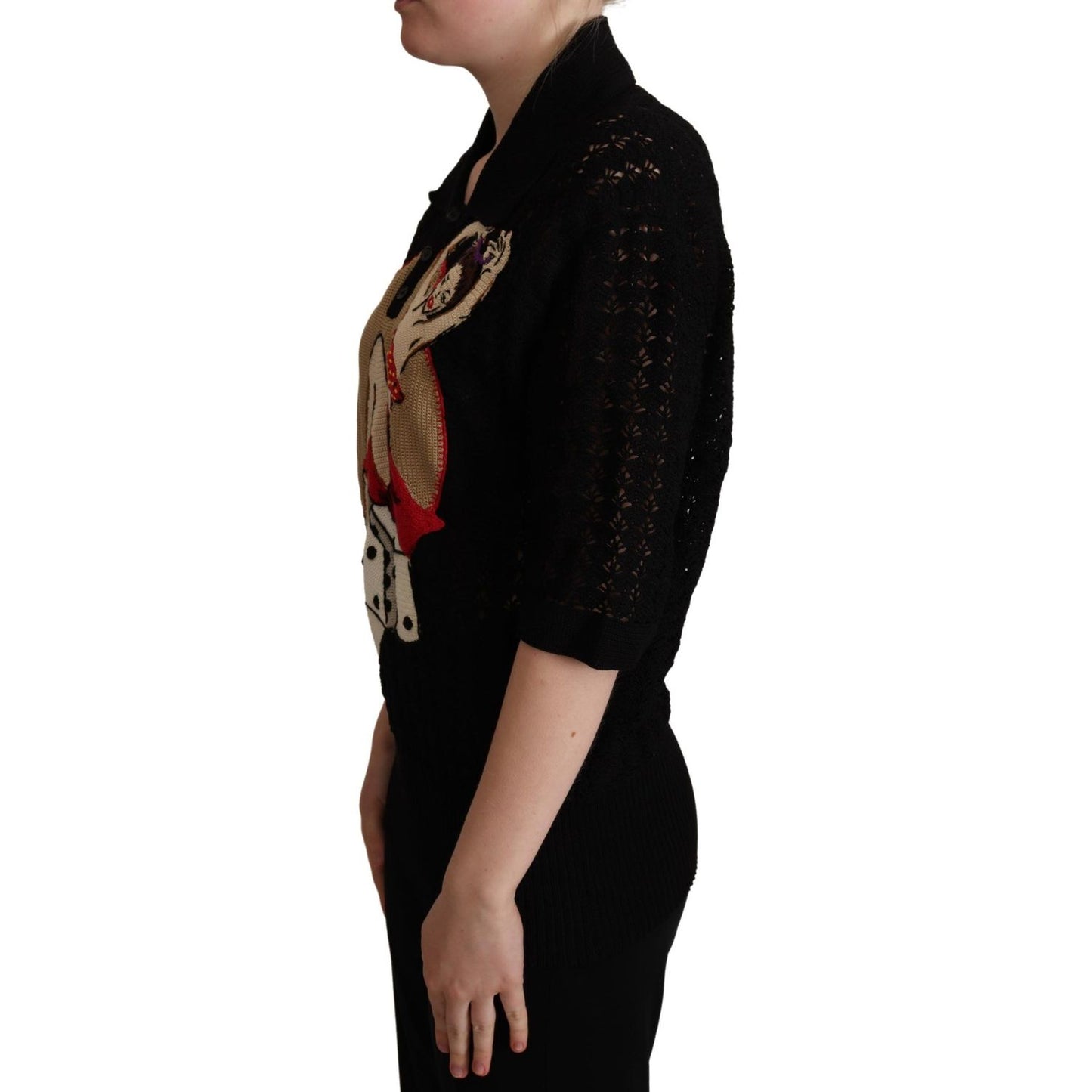 Dolce & Gabbana Black Embroidered Knitted Cotton Sweater