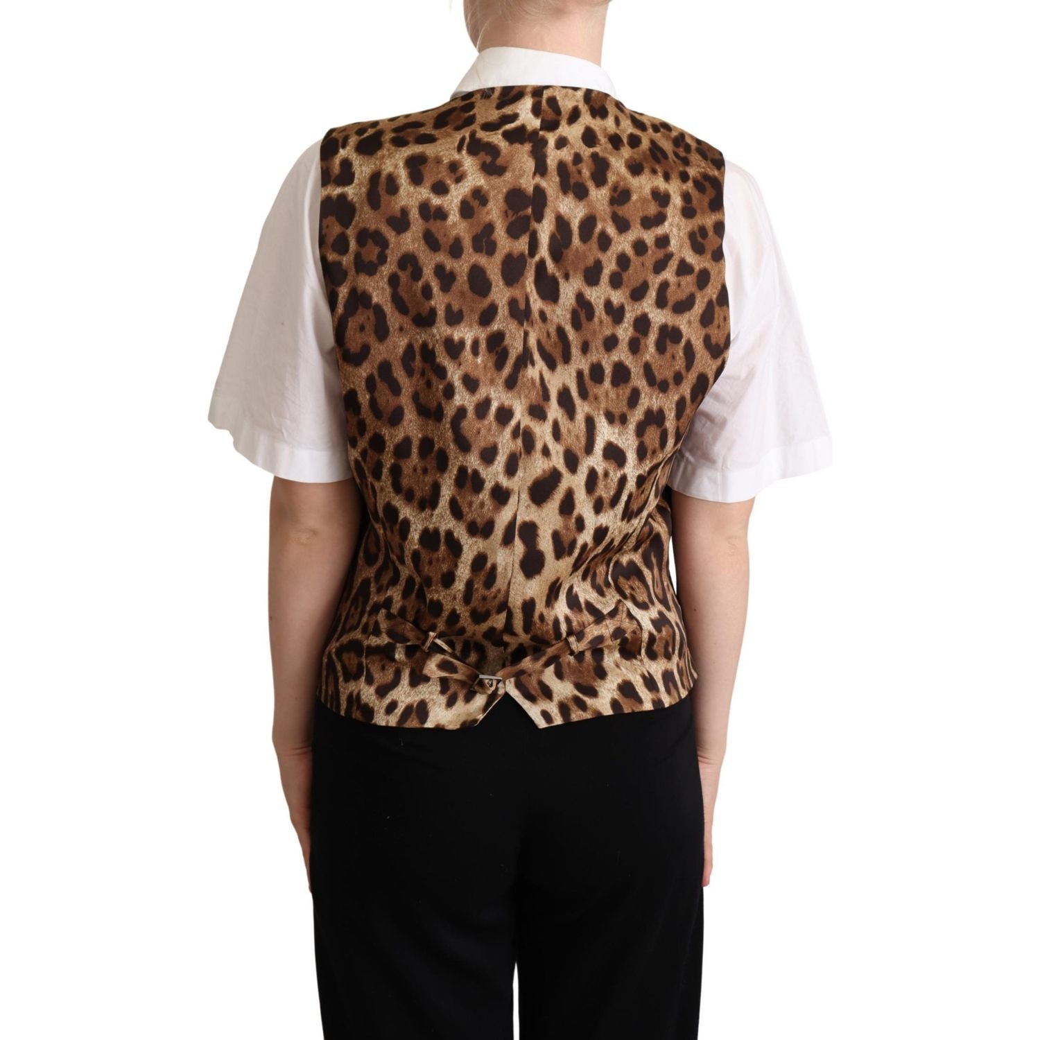 Dolce & Gabbana Gray Wool Leopard Print Waistcoat Vest