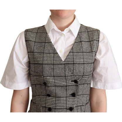 Dolce & Gabbana Gray Checkered Sleeveless Waistcoat Vest