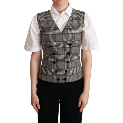 Dolce & Gabbana Gray Checkered Sleeveless Waistcoat Vest