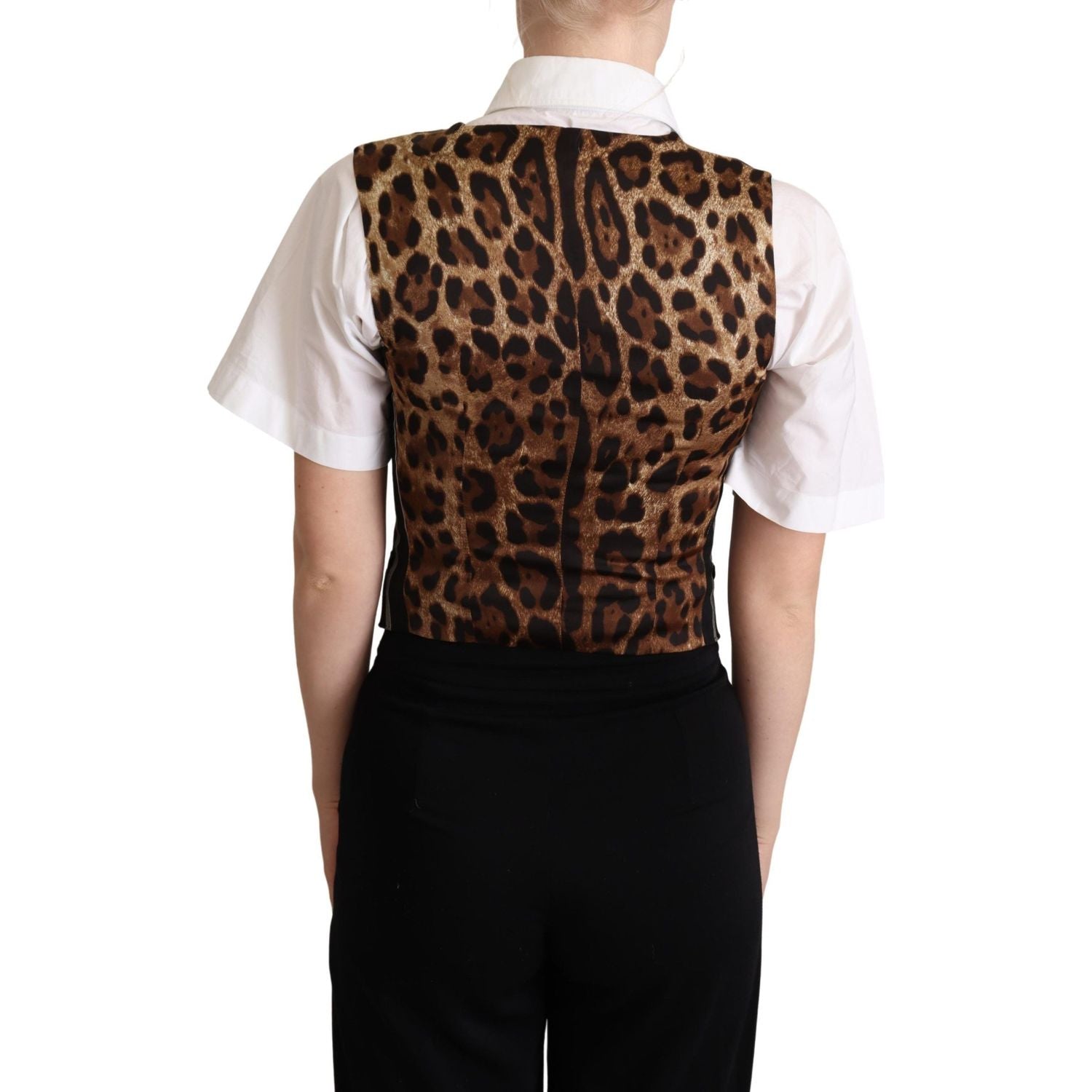 Dolce & Gabbana Black Striped Leopard Print Waistcoat Vest